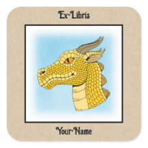 Guld Dragon Head in Profile Bookplate