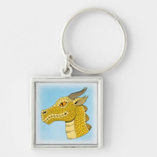 Guld Dragon Head in Profile Fyrkantig Silverfärgad Nyckelring