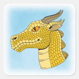 Guld Dragon Head in Profile Fyrkantigt Klistermärke