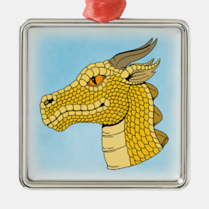 Guld Dragon Head in Profile Julgransprydnad Metall