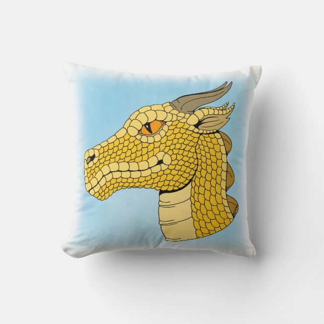 Guld Dragon Head in Profile Kudde (Framsida)