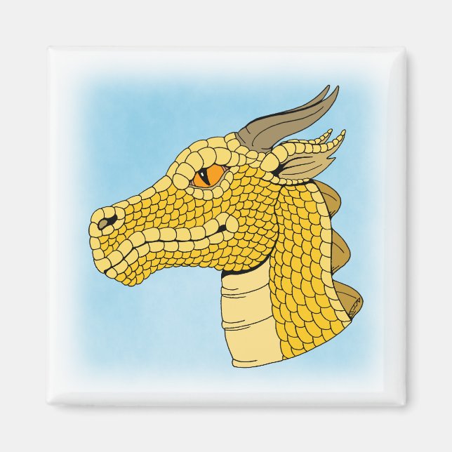 Guld Dragon Head in Profile Magnet (Framsidan)