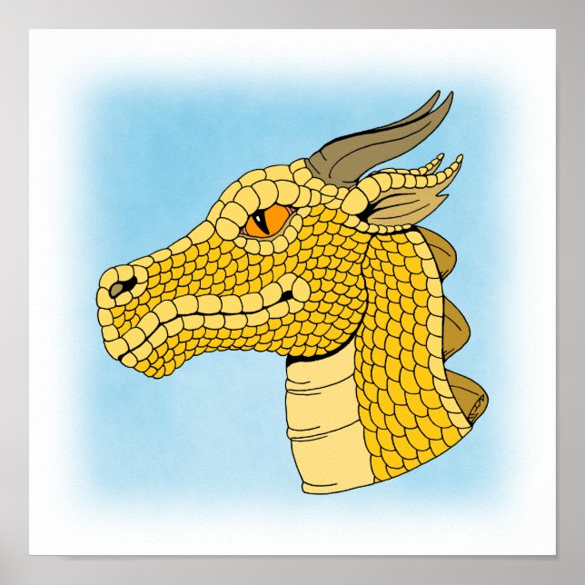 Guld Dragon Head in Profile Poster (Framsidan)