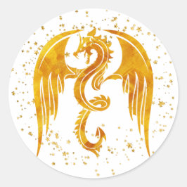 Guld dragon i stjärnstickarna runt klistermärke