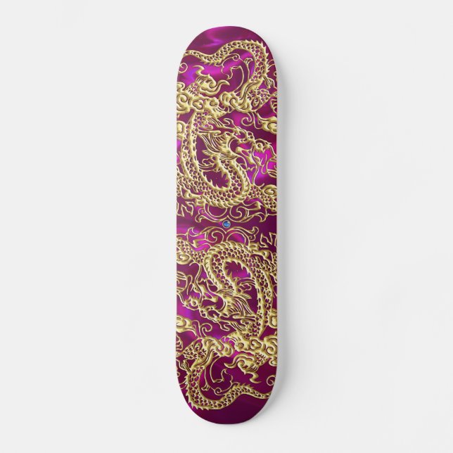 Guld Dragon Magenta Satin Lush Skateboard Bräda 20 Cm (Framsida)
