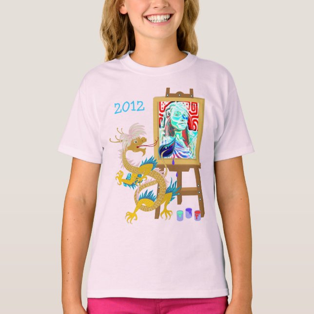 Guld Dragon målar porträtt-mallen Shirt Tee Shirt (Framsida)