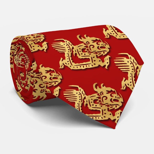 Guld Dragon Papercut Chinese New Year Zodiac Red Slips (Rullad)