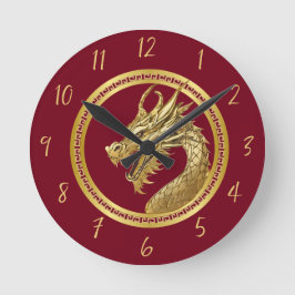 Guld Dragon-Red- Rund Klocka