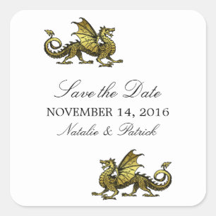 Guld Dragon Save the Date Stickers Fyrkantigt Klistermärke