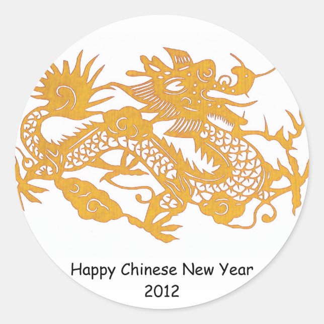 Guld Dragon Sticker Runt Klistermärke (Framsida)