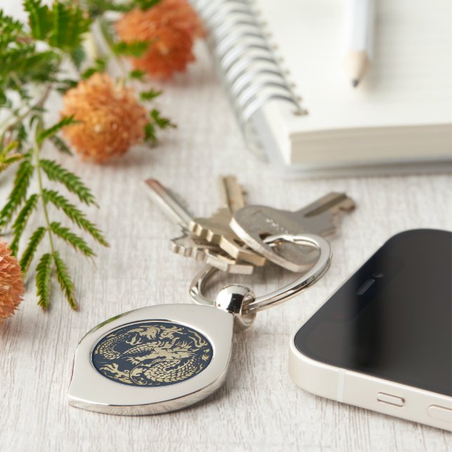 Guld Dragon Swirl Silverfärgad Nyckelring (Sidan)