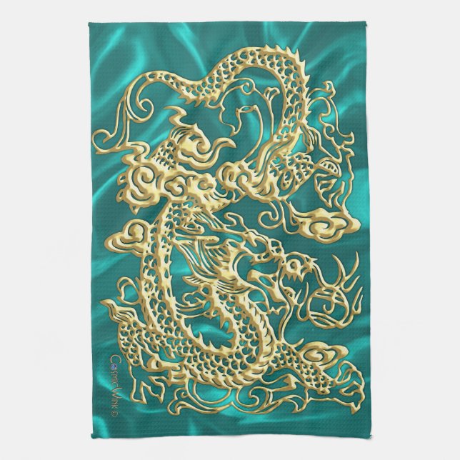 Guld Dragon Turcos Satin Lush Kitchen Towel Kökshandduk (Vertikal)