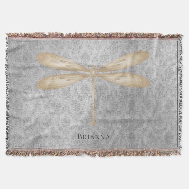 Guld Dragonfly Damask Filt (Framsidan)