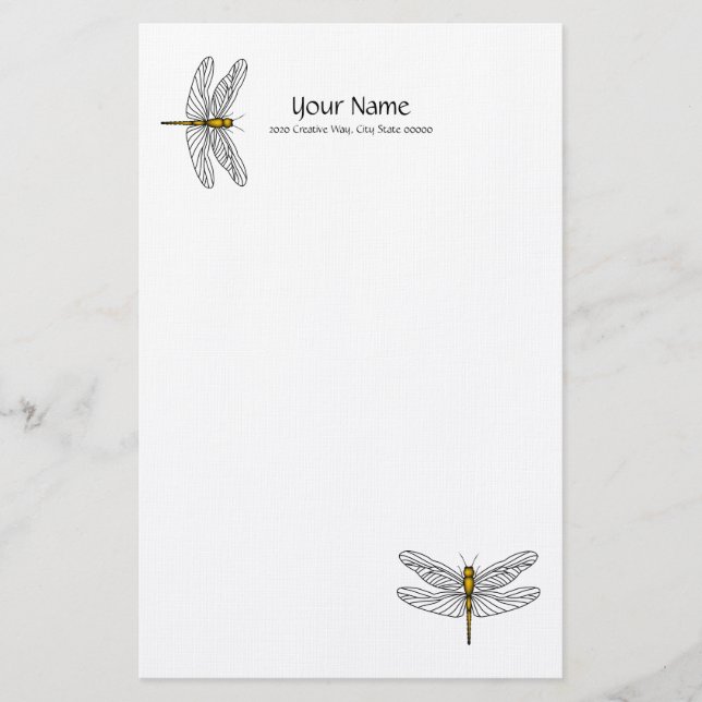 Guld Dragonfly Linen Stationary Brevpapper (Framsida)