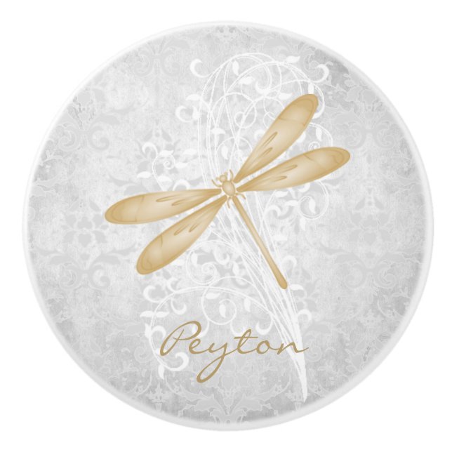 Guld Dragonfly Personlig Ceramic Knob Knopp (Framsidan)