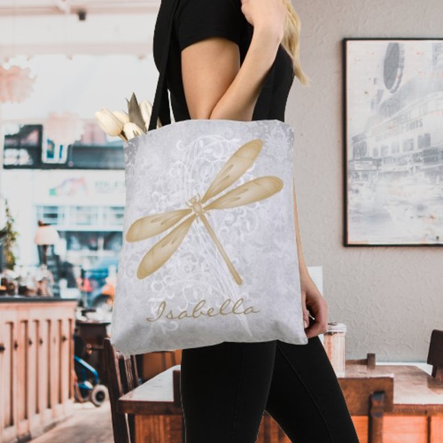 Guld Dragonfly Personlig Tote Bag Tygkasse (Gold Dragonfly Personalized Tote Bag)