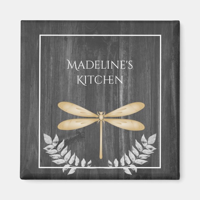 Guld Dragonfly Rustic Magnet (Framsidan)