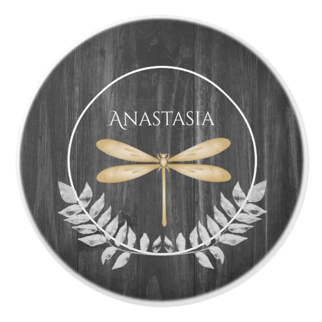 Guld Dragonfly Rustic Personlig Ceramic Knob Knopp (Framsidan)
