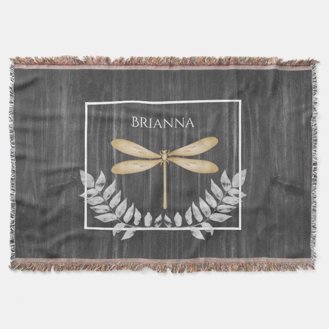 Guld Dragonfly Rustic Personlig Throw Blanket Filt (Framsidan)