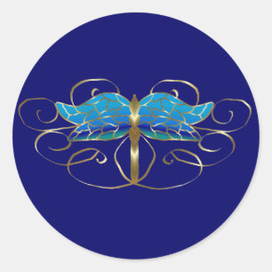 Guld Dragonfly Tiara Stickers Runt Klistermärke