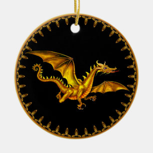 guld- drake på svart julgransprydnad keramik