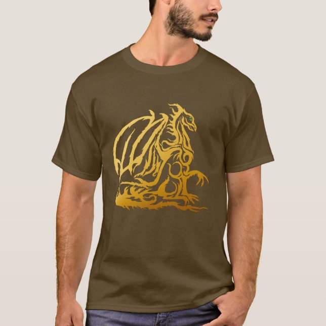Guld- drakeskjorta tee shirt (Framsida)