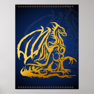 Guld- draketryck poster