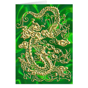 Guld Drakon Grön Satin Lush Guld Kort