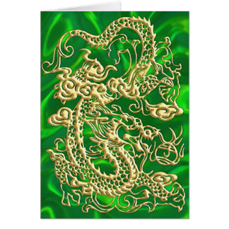 Guld Drakon Grön Satin Lush Guld Kort