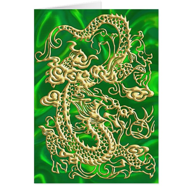Guld Drakon Grön Satin Lush Guld Kort (Framsidan)