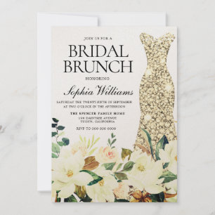Guld Dress Blommigt Möhippa Brunch Inbjudningar