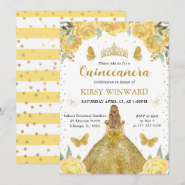 Guld Dress Blonde Princess Quinceanera Inbjudningar