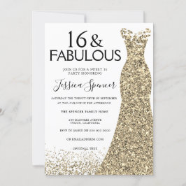 Guld Dress Glitter Sweet 16 Party 16:e födelsedage Inbjudningar