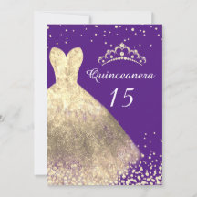 Guld Dress Lila Quinceanera 15:e Födelsedagsfesten