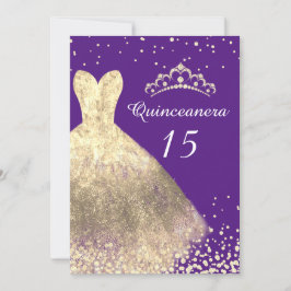 Guld Dress Lila Quinceanera 15:e Födelsedagsfesten Inbjudningar