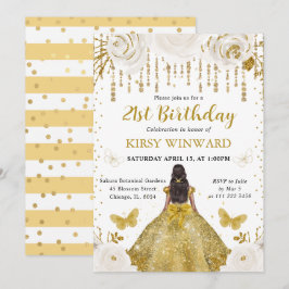Guld Dress Mörk Skin Princess Birthday Inbjudningar