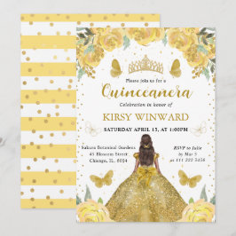 Guld Dress Mörk Skin Princess Quinceanera Inbjudningar