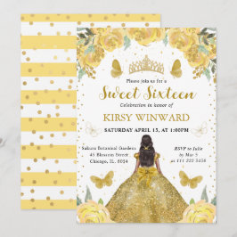 Guld Dress Mörk Skin Princess Sweet 16 Inbjudningar