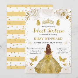 Guld Dress Red Hair Princess Sweet 16 Inbjudningar