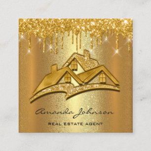 Guld Dricks Anpassningsbar Logotyp House Real Gods Fyrkantigt Visitkort