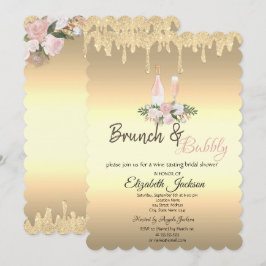 Guld Drips Brunch & Bubbly Blommor Bröllopsdusch Inbjudningar