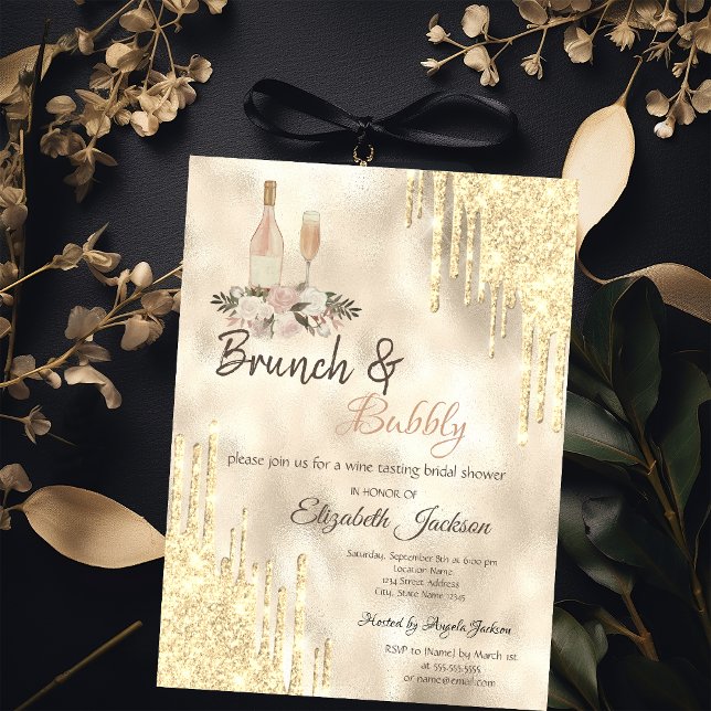 Guld  Drips Brunch & Bubbly Bröllopsdusch Inbjudningar (Skapare uppladdad)