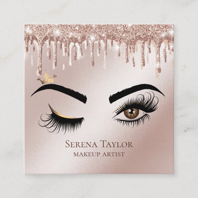 Guld driver Beauty Makeup Girl Lash Fyrkantigt Visitkort (Framsida)