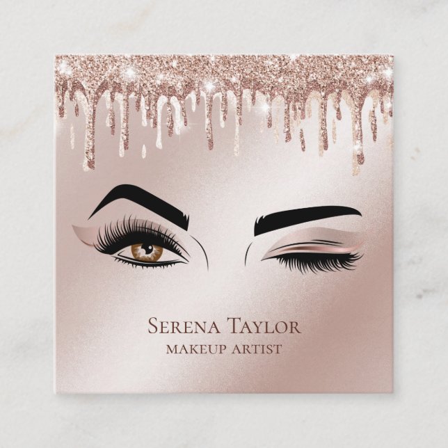 Guld driver Beauty Makeup Girl Lash Fyrkantigt Visitkort (Framsida)