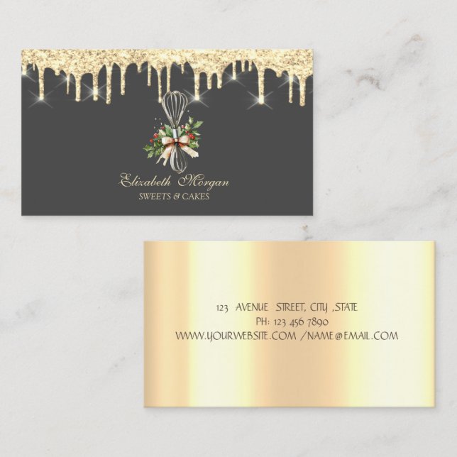 Guld Dropp Rullande Pinje Visp Vinter Blommor Visitkort (Fram/baksida)