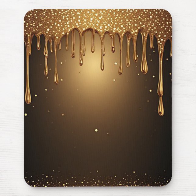Guld droppande bakgrund med glitterkanter musmatta (Framsidan)