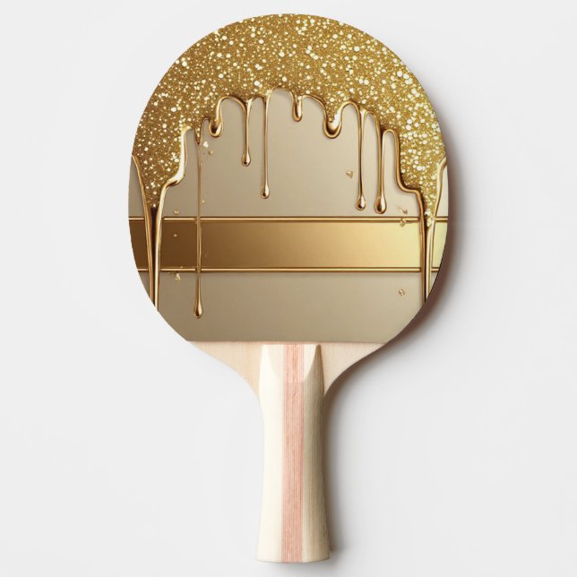Guld droppande bakgrund med glitterkanter pingisracket (Framsidan)