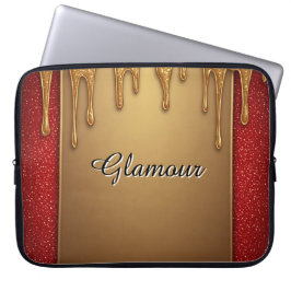 Guld droppande glitterram på röd glittrig bakgrund laptop fodral