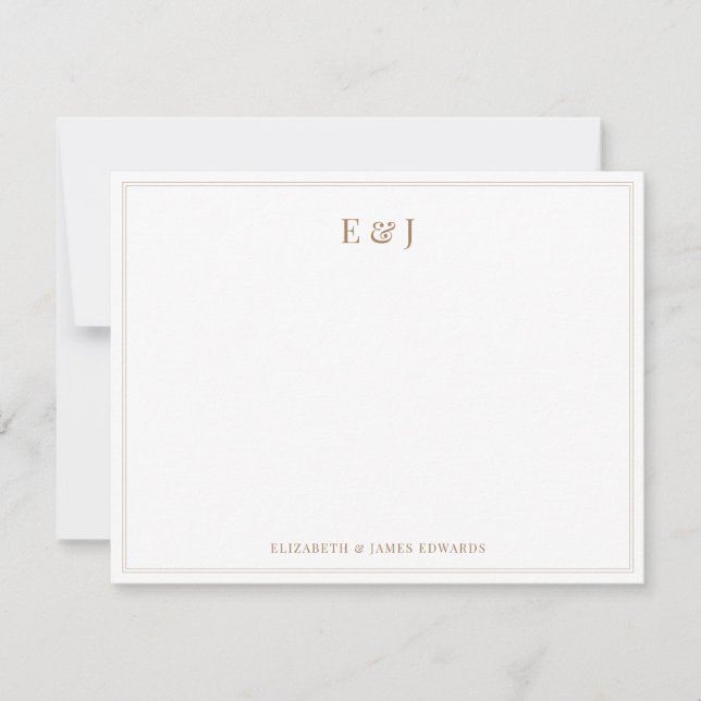 Guld Dubbel Kant Eleganta Par Initialer Anteckningskort (Framsida)