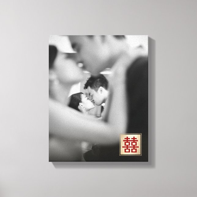 Guld Dubbel Lycka Kinesisk Bröllopsfoto Canvas (Framsida)